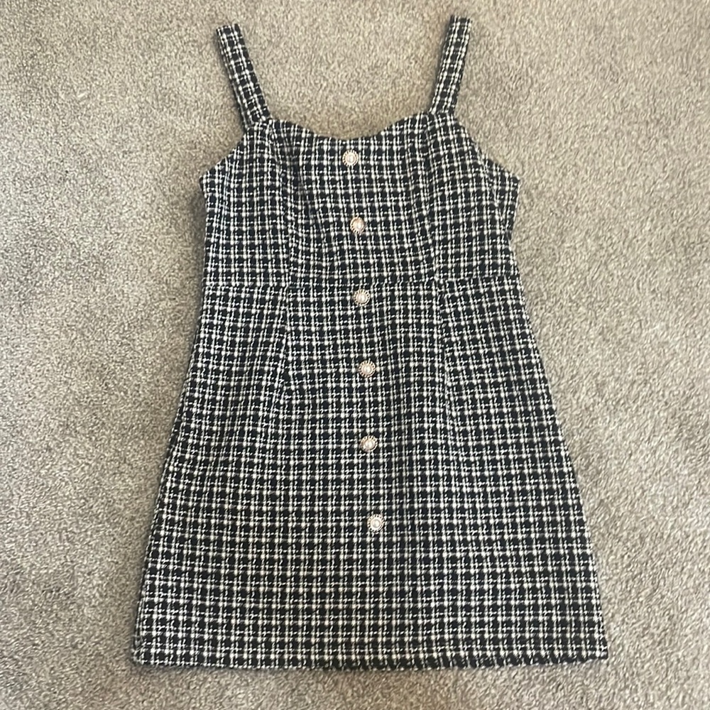 Black and White Button up Tweed Dress